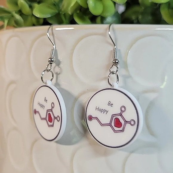 Dopamine Chemical Symbol Drop Earrings - Picture 5 of 6